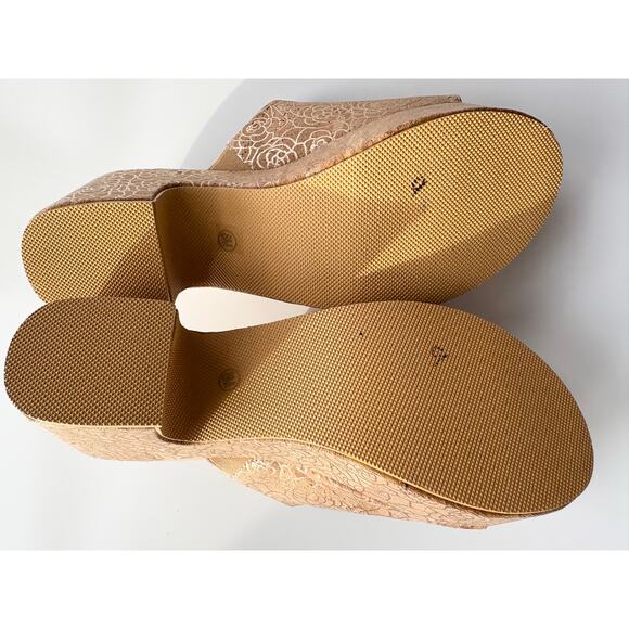 Matisse Terry Sandals Size 8M Platform Slide Open Toe Cork Gold Rose Beach - Picture 7 of 8